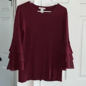 Design History Burgundy Ruffle Sleeve Knit Top